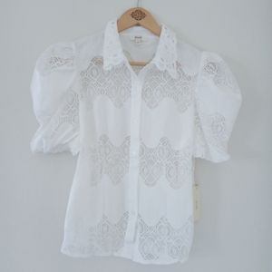 Cottage Core Lace Poof Sleeves White Top